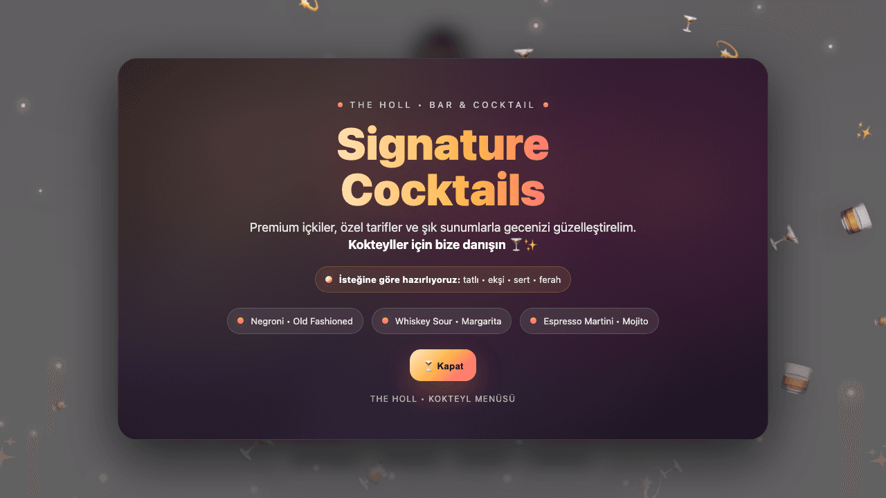 TheHollIstanbul cafe menü ve sipariş ekranı